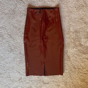 Size M Commando Red Mahogany Burgundy Faux Patent Leather Skirt
